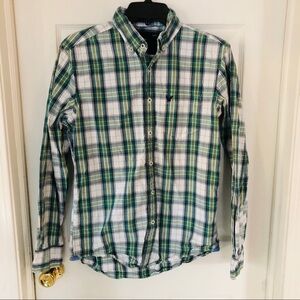 AMERICAN EAGLE Athletic fit green plaid cotton button up shirt Size small